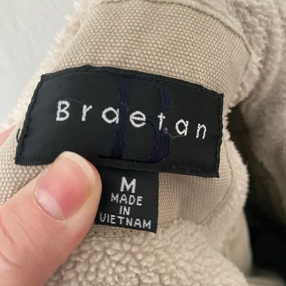 Vtg Y2K Braetan Tan Utility Gorpcore Sherpa Trim Barn Chore Coat Canvas Jacket M - Picture 11 of 12